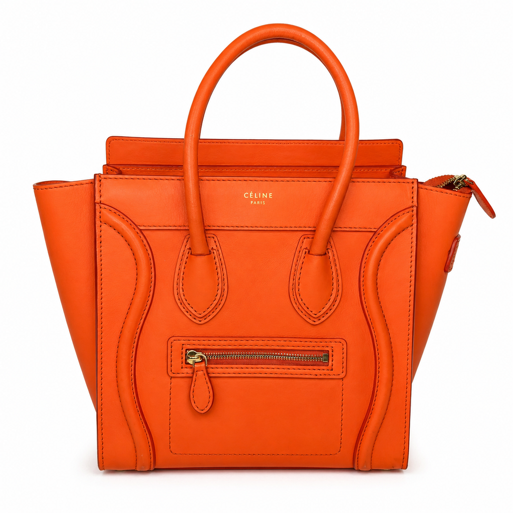 Céline Neon Orange Leather Mini Luggage Tote