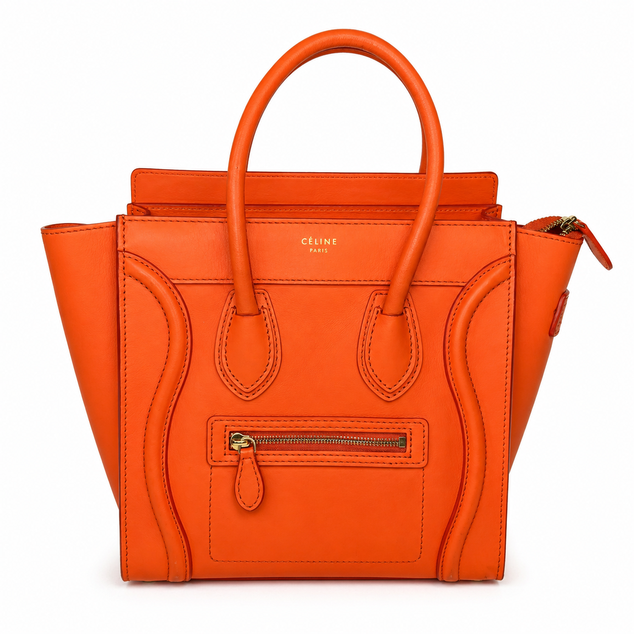 Céline Neon Orange Leather Mini Luggage Tote