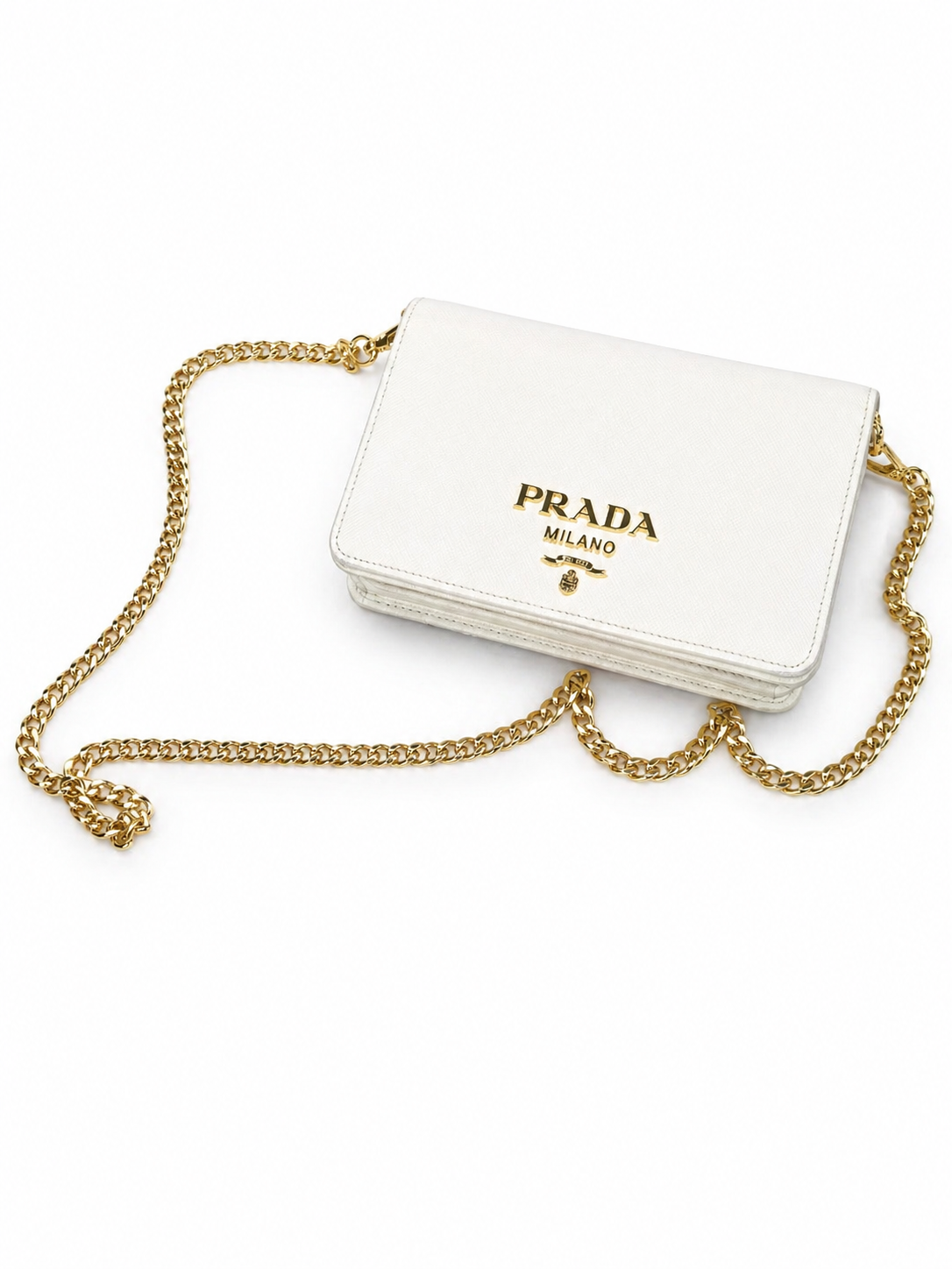 Prada Saffiano Leather Mini Shoulder Bag in White