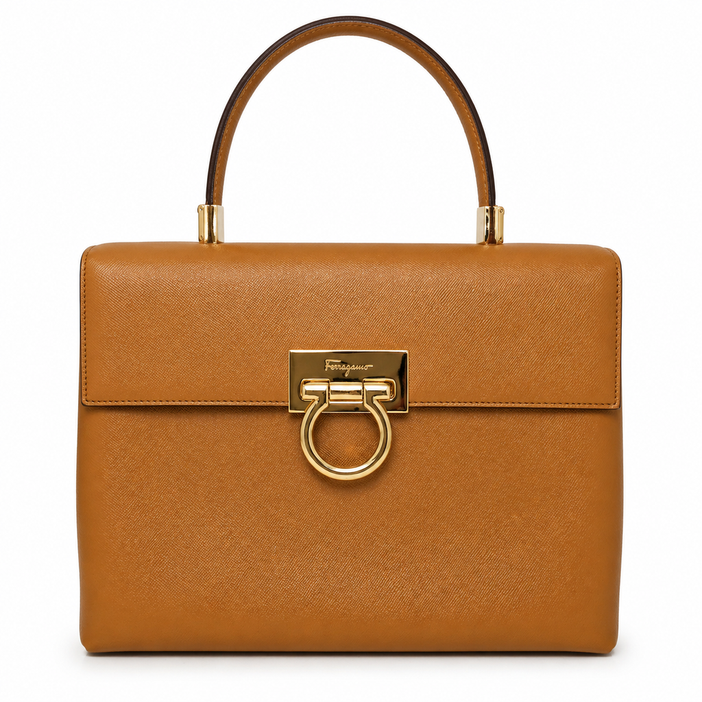 Salvatore Ferragamo Gancini Top Handle Bag – Tan