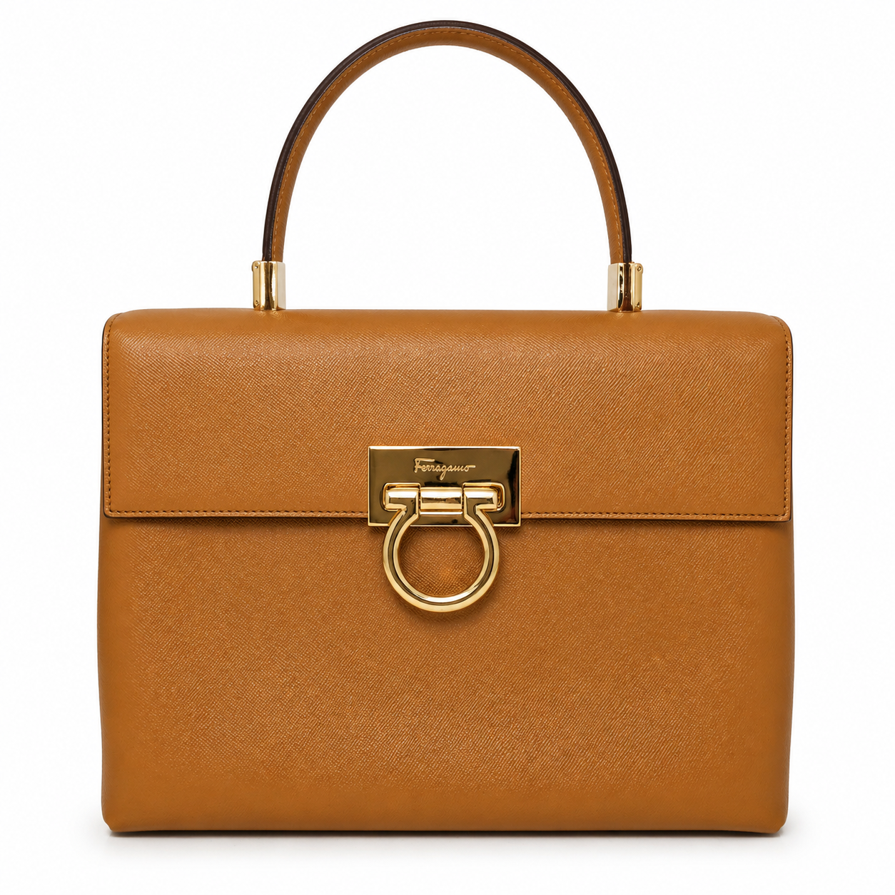 Salvatore Ferragamo Gancini Top Handle Bag – Tan