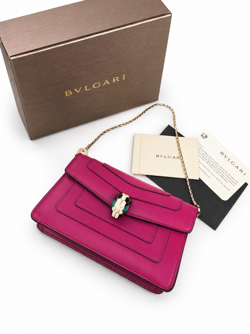 Bvlgari Serpenti Forever Chain Clutch Leather Mini in Pink