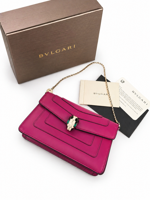 Bvlgari Serpenti Forever Chain Clutch Leather Mini in Pink